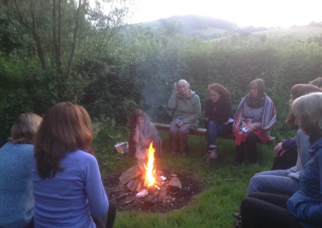 Evening fireside gathering at the retreat